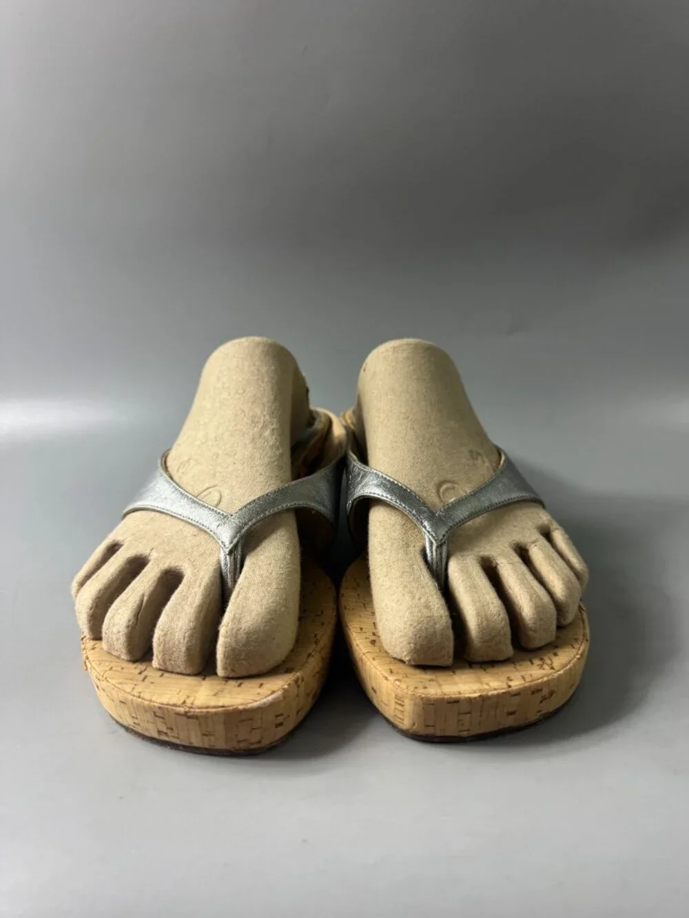 Authentic Christian Louboutin Silver Metallic Leather Cork Wedges, Size 41